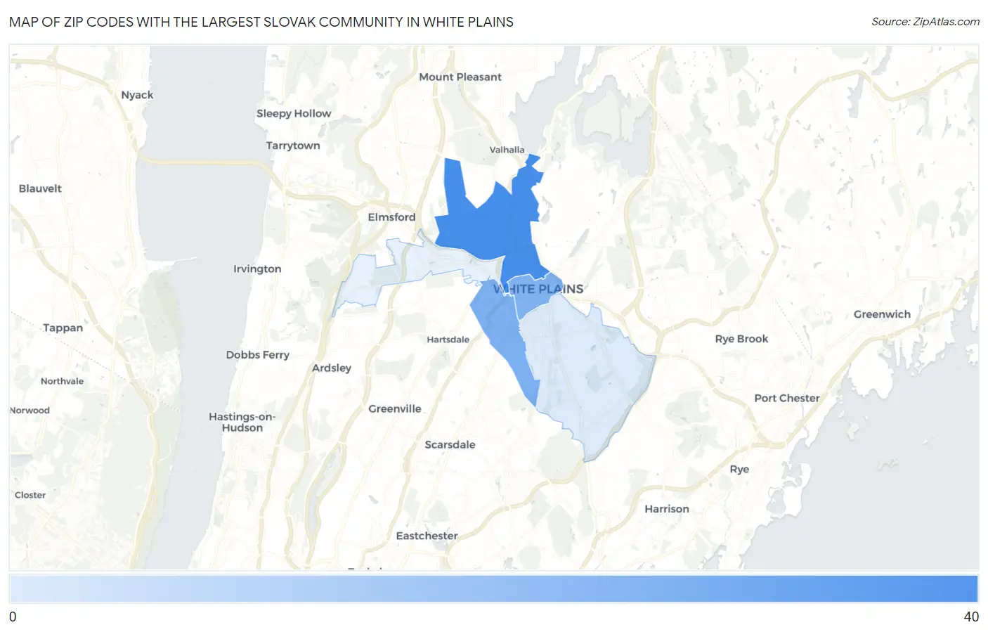 Zip Codes with the Largest Slovak Community in White Plains Map