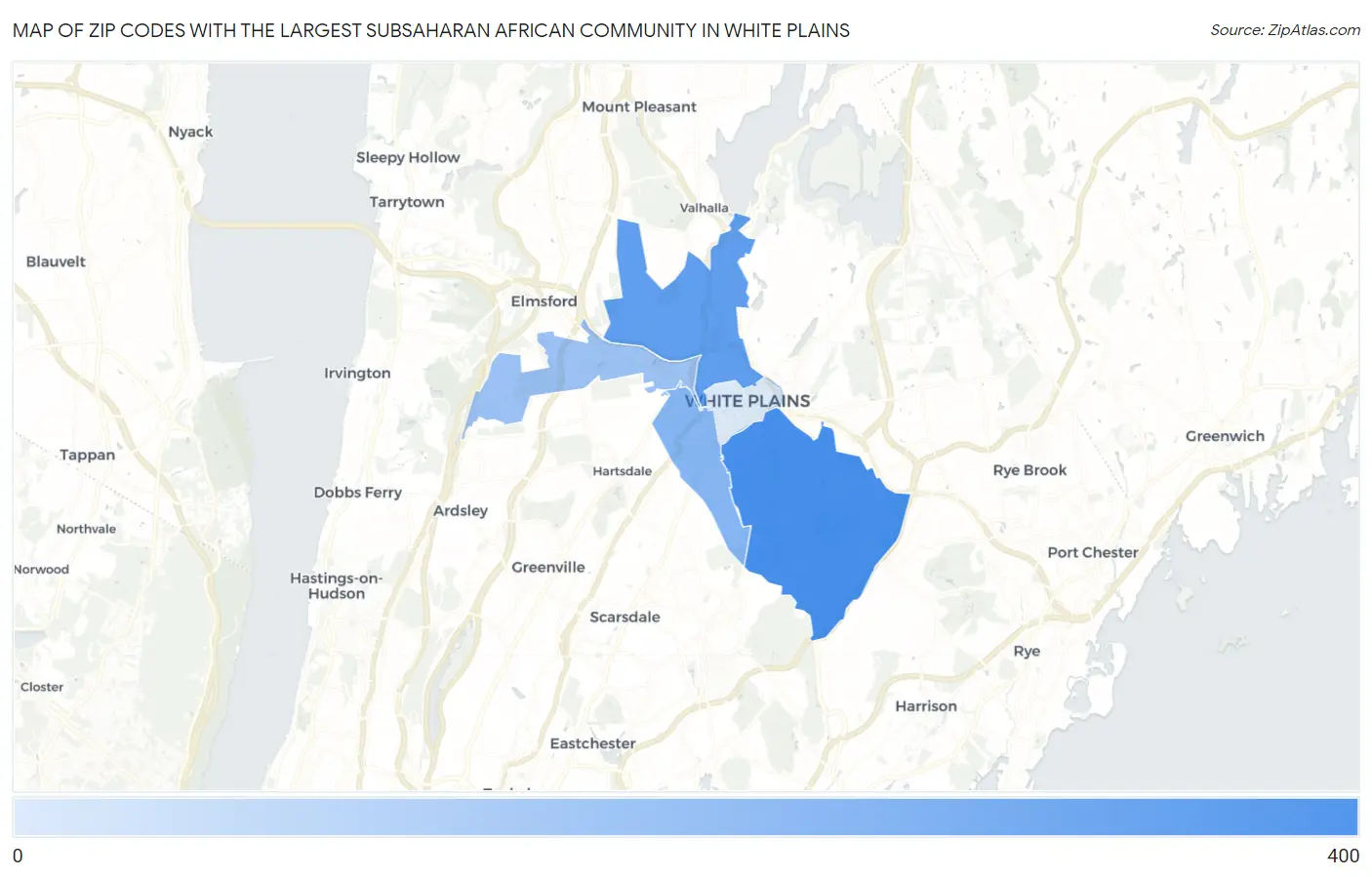 Zip Codes with the Largest Subsaharan African Community in White Plains Map