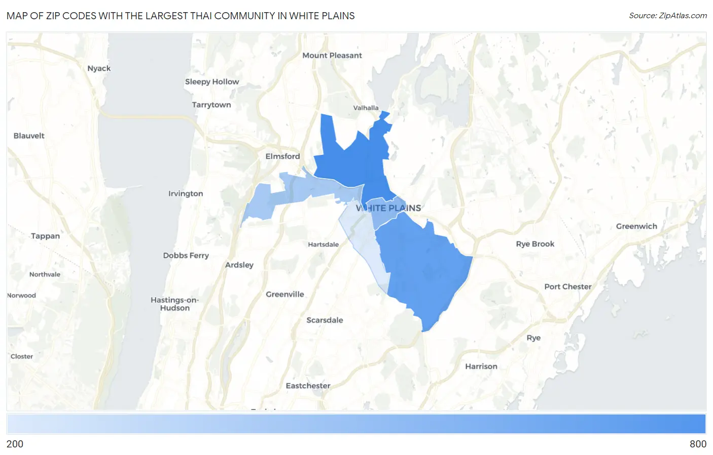 Zip Codes with the Largest Thai Community in White Plains Map