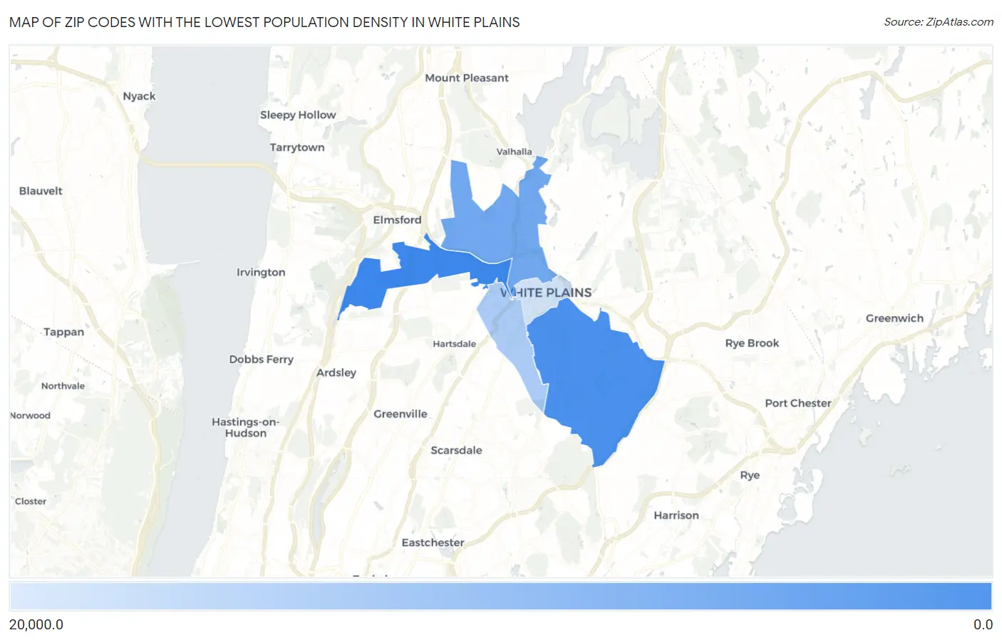 Zip Codes with the Lowest Population Density in White Plains Map