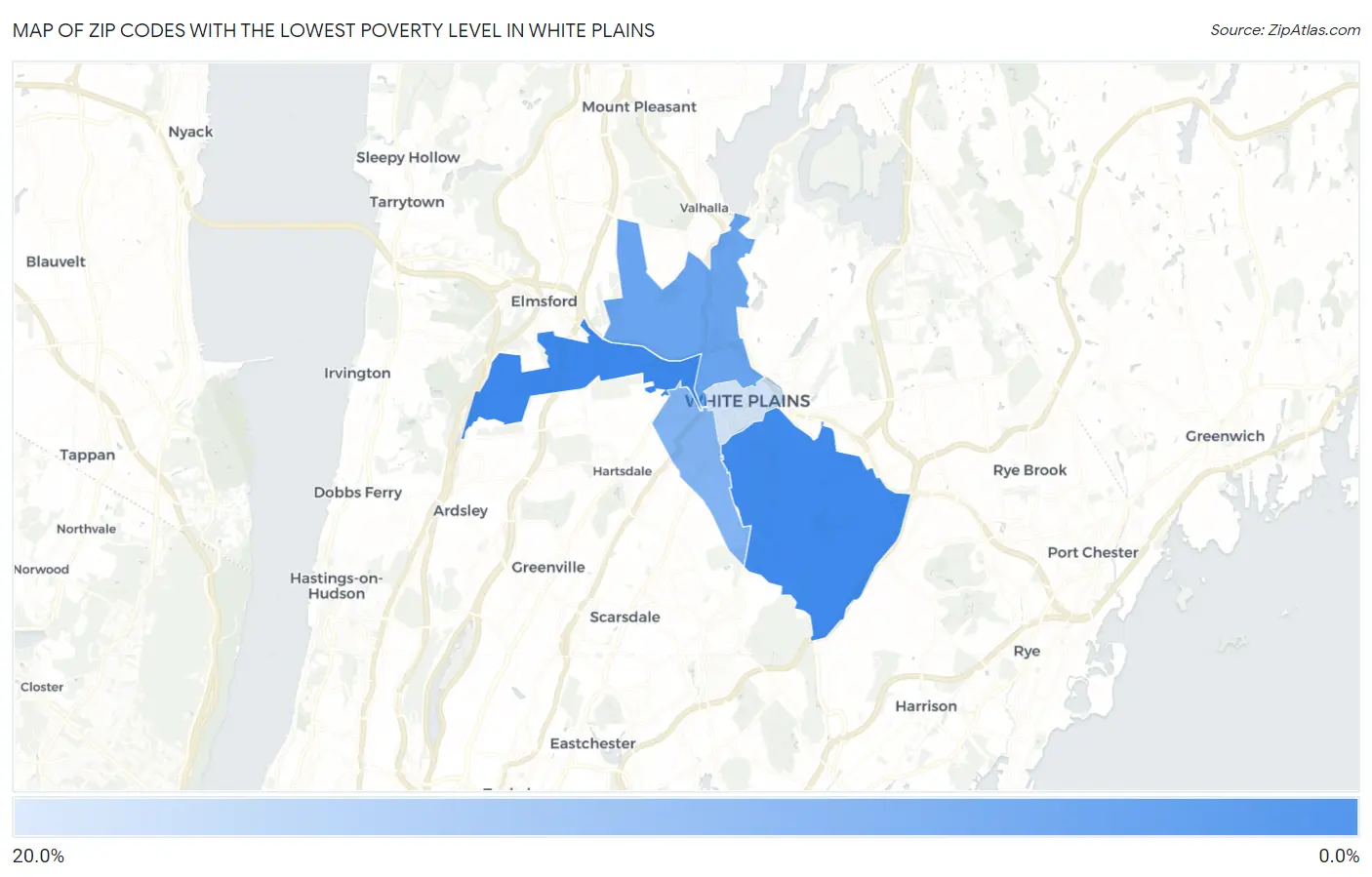 Zip Codes with the Lowest Poverty Level in White Plains Map