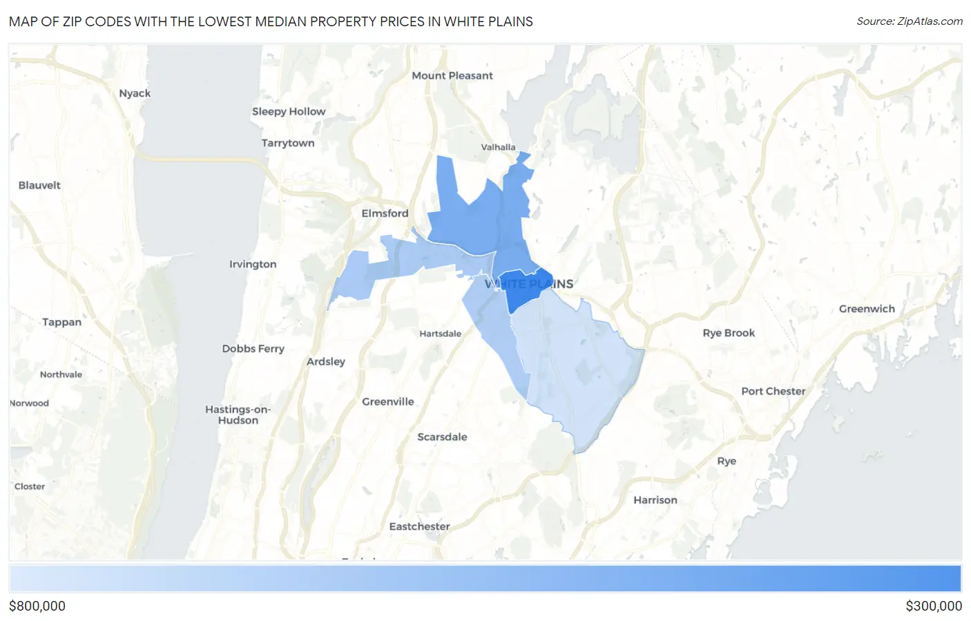 Zip Codes with the Lowest Median Property Prices in White Plains Map