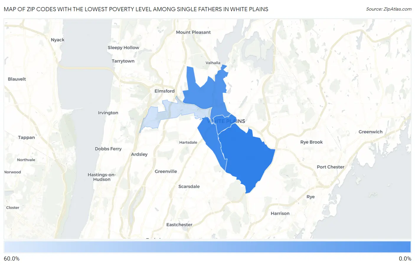 Zip Codes with the Lowest Poverty Level Among Single Fathers in White Plains Map