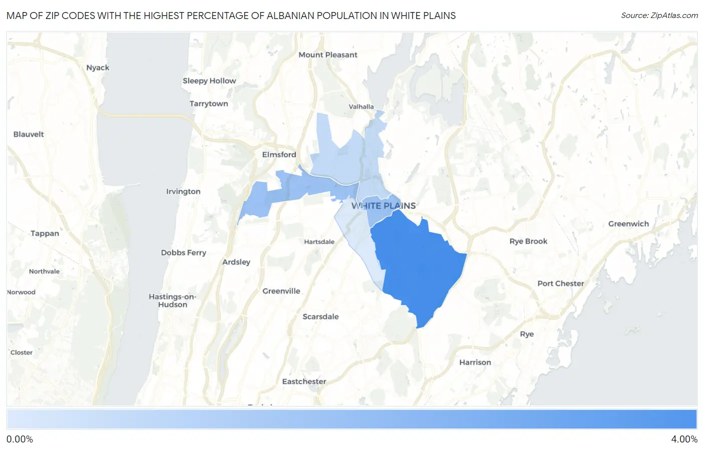 Zip Codes with the Highest Percentage of Albanian Population in White Plains Map