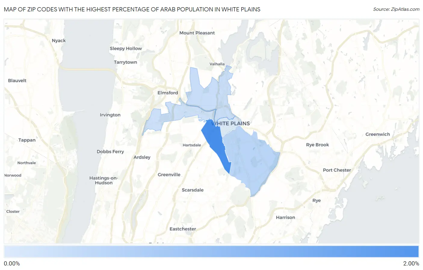 Zip Codes with the Highest Percentage of Arab Population in White Plains Map