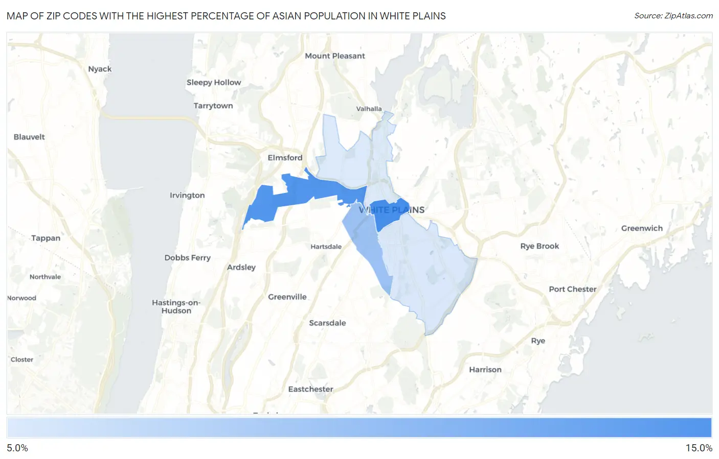 Zip Codes with the Highest Percentage of Asian Population in White Plains Map