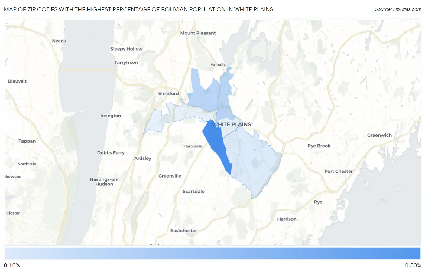 Zip Codes with the Highest Percentage of Bolivian Population in White Plains Map
