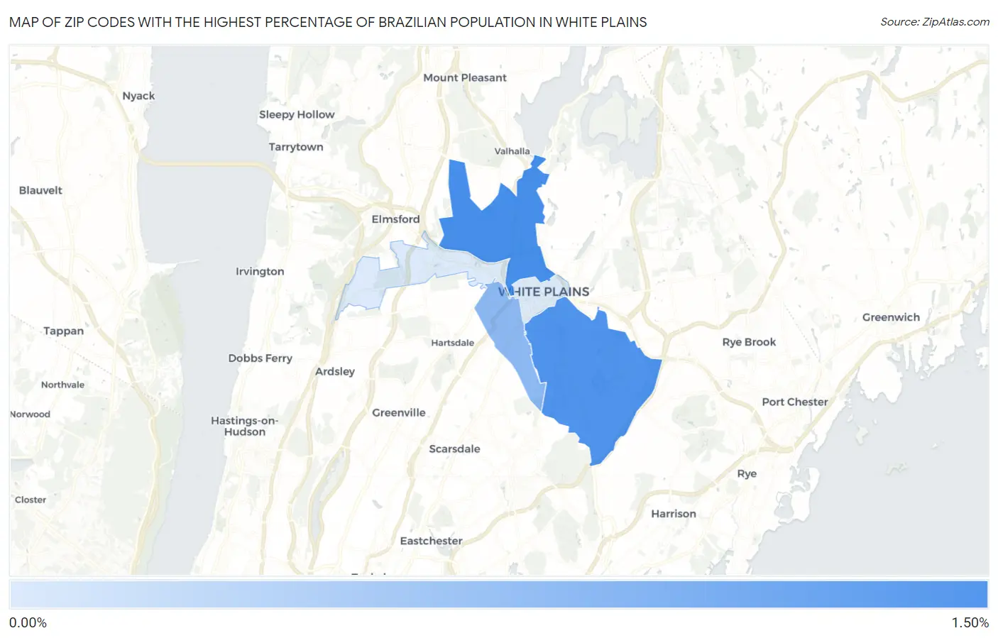 Zip Codes with the Highest Percentage of Brazilian Population in White Plains Map