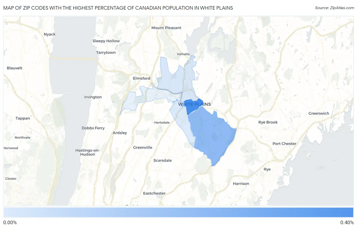 Zip Codes with the Highest Percentage of Canadian Population in White Plains Map