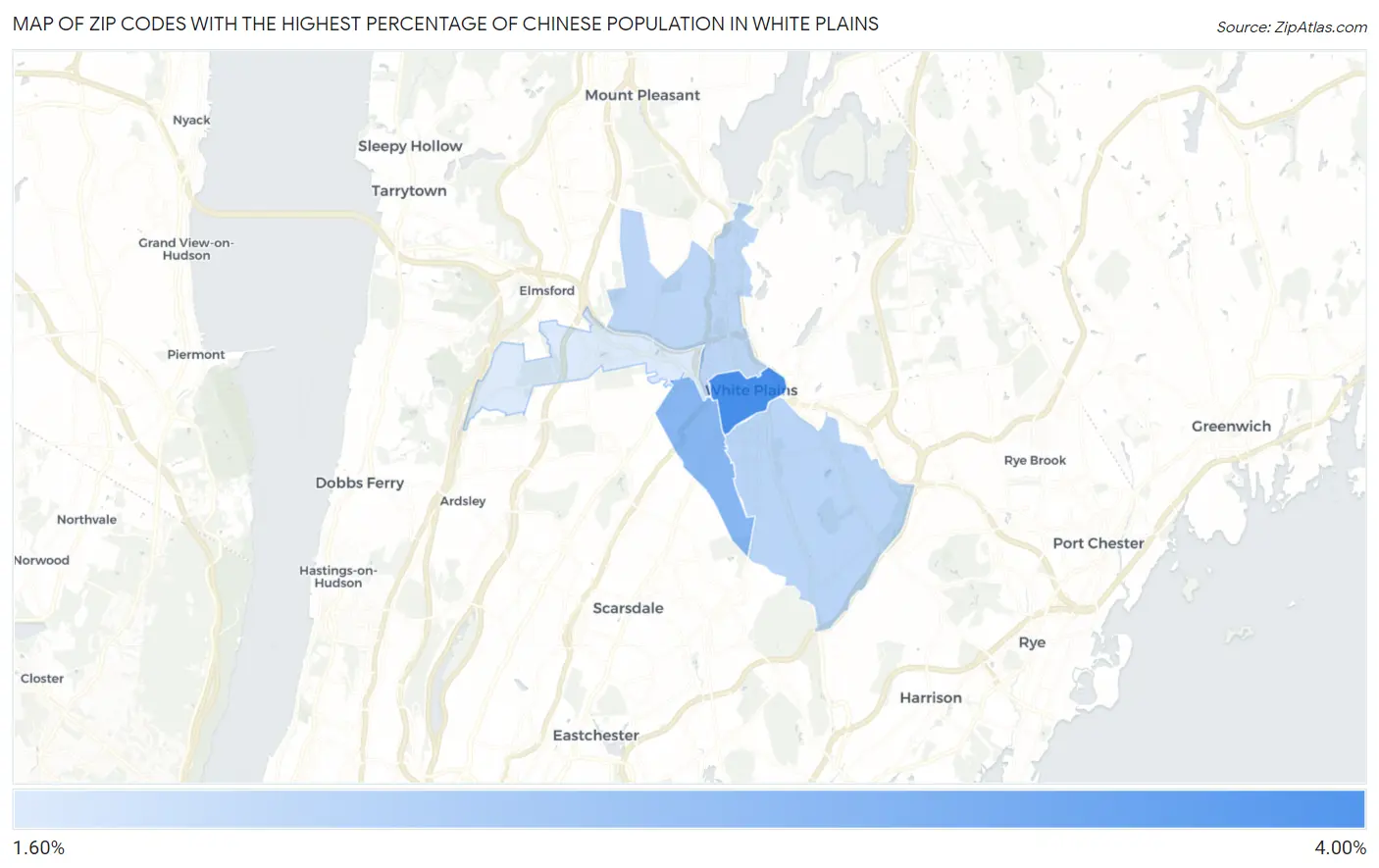 Zip Codes with the Highest Percentage of Chinese Population in White Plains Map