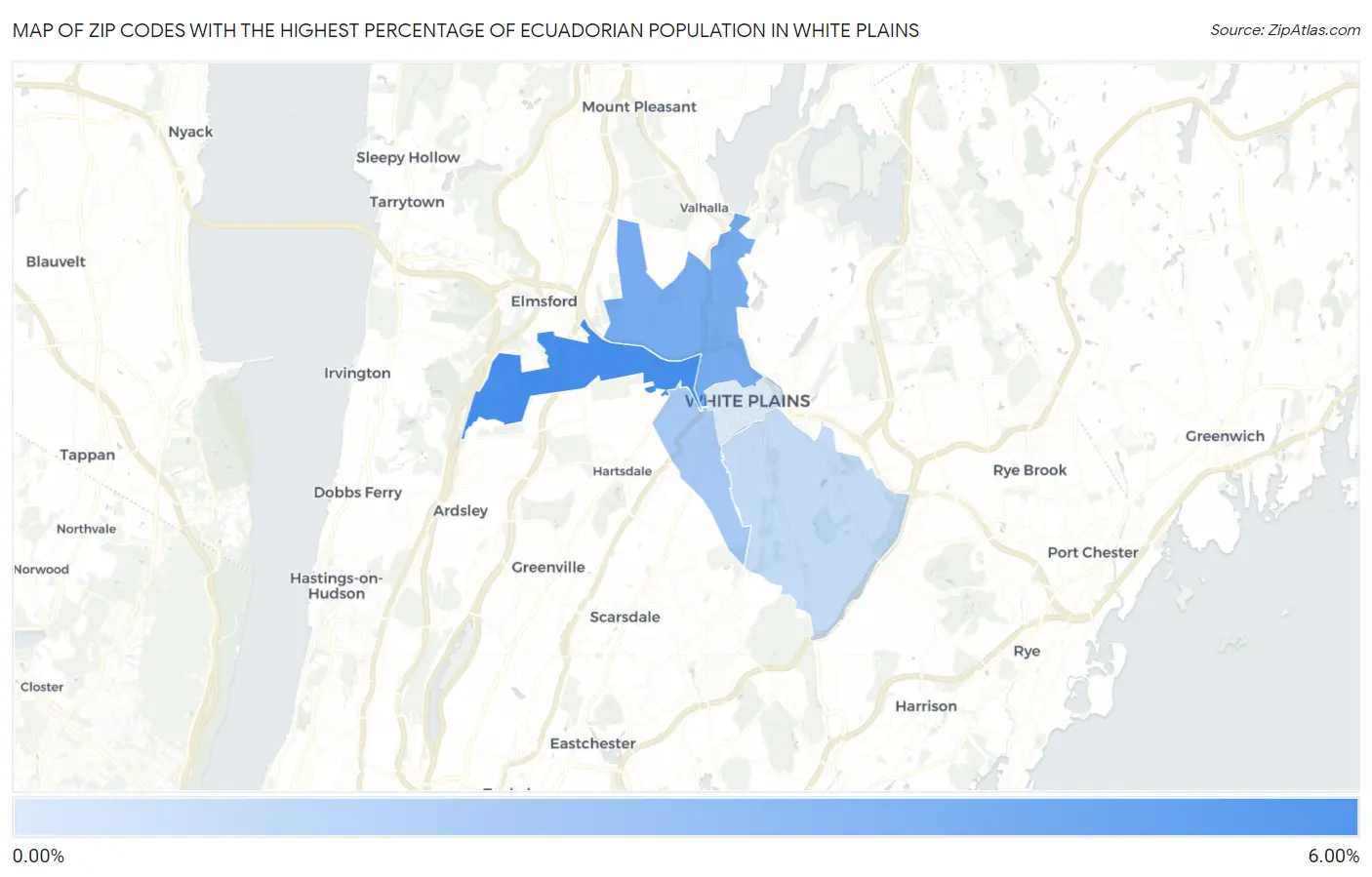 Zip Codes with the Highest Percentage of Ecuadorian Population in White Plains Map