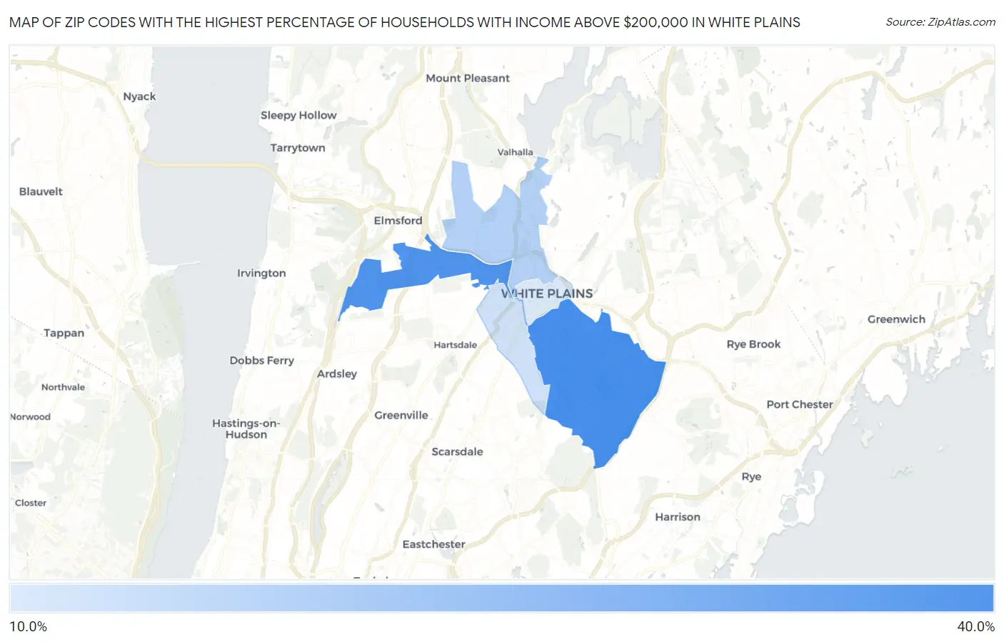 Zip Codes with the Highest Percentage of Households with Income Above $200,000 in White Plains Map
