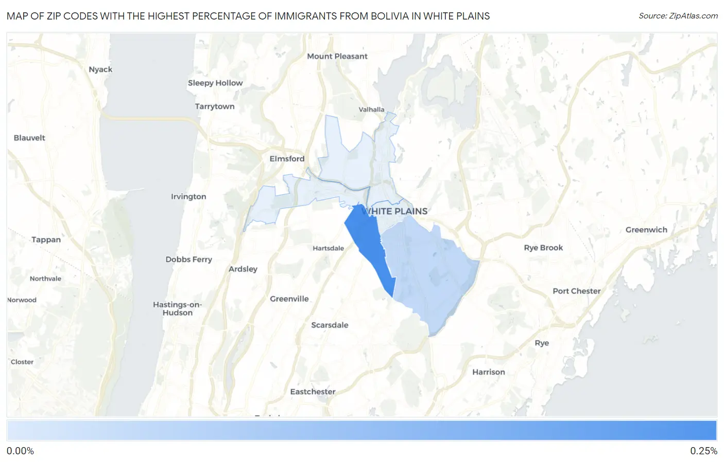 Zip Codes with the Highest Percentage of Immigrants from Bolivia in White Plains Map