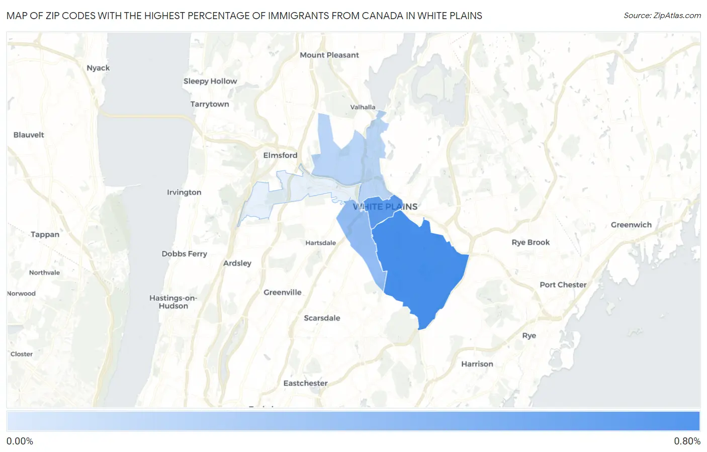 Zip Codes with the Highest Percentage of Immigrants from Canada in White Plains Map
