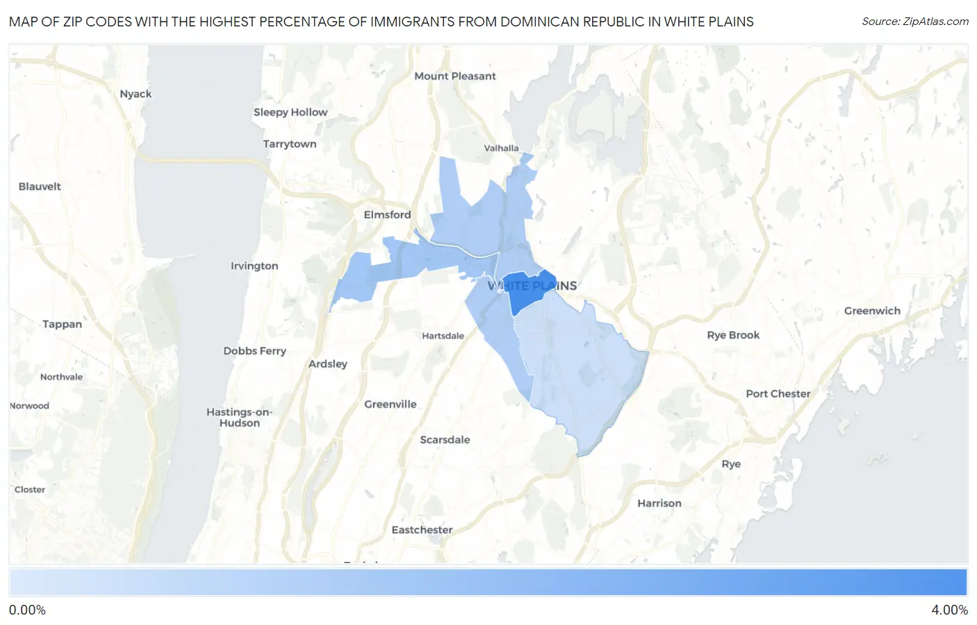 Zip Codes with the Highest Percentage of Immigrants from Dominican Republic in White Plains Map