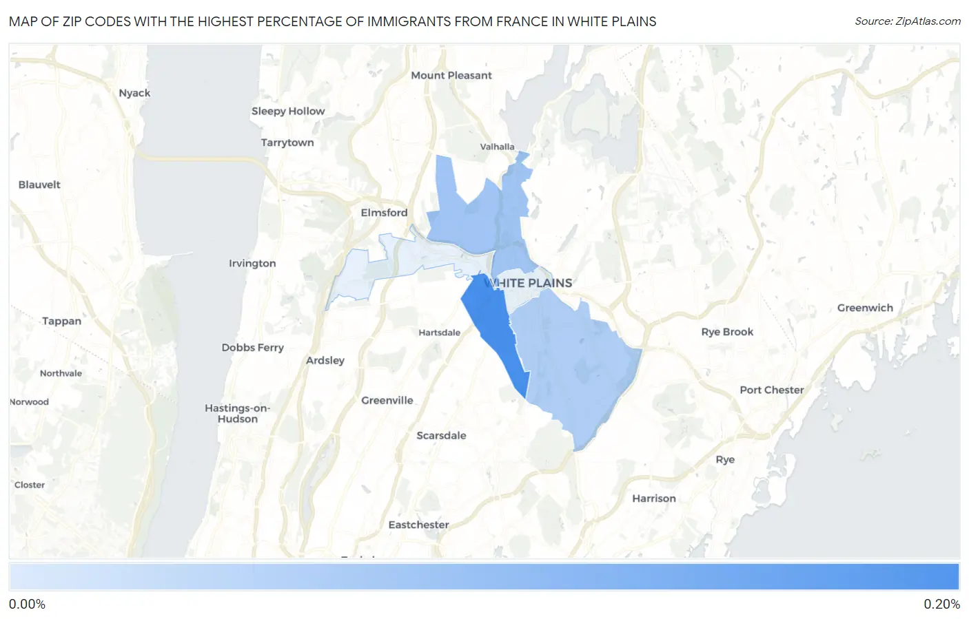 Zip Codes with the Highest Percentage of Immigrants from France in White Plains Map
