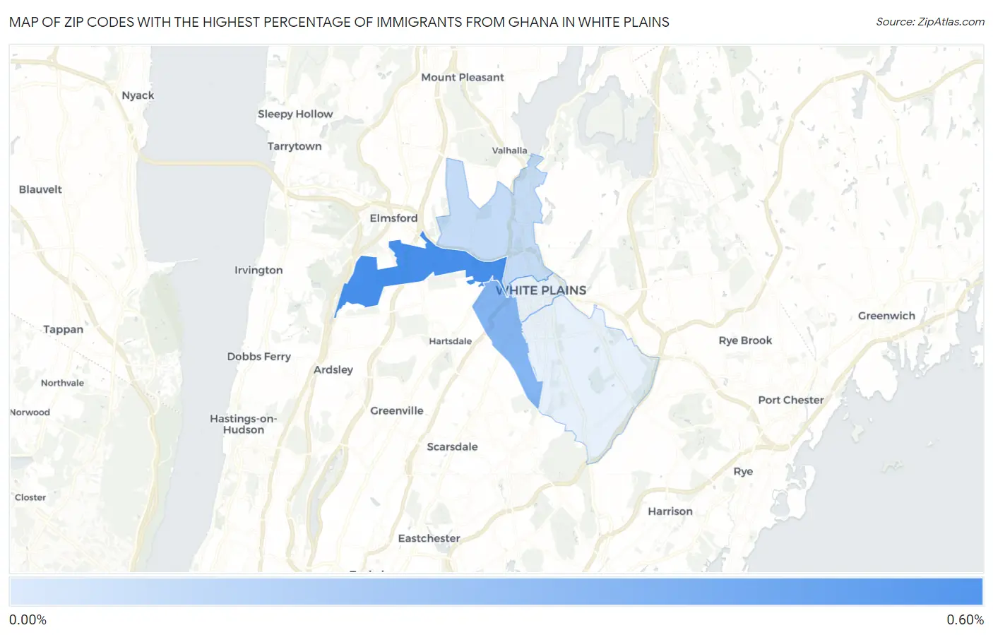 Zip Codes with the Highest Percentage of Immigrants from Ghana in White Plains Map