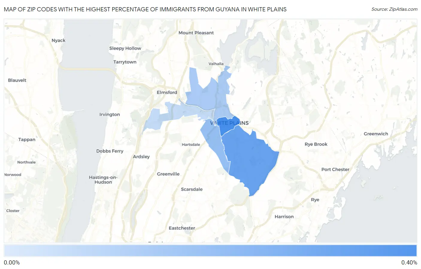 Zip Codes with the Highest Percentage of Immigrants from Guyana in White Plains Map