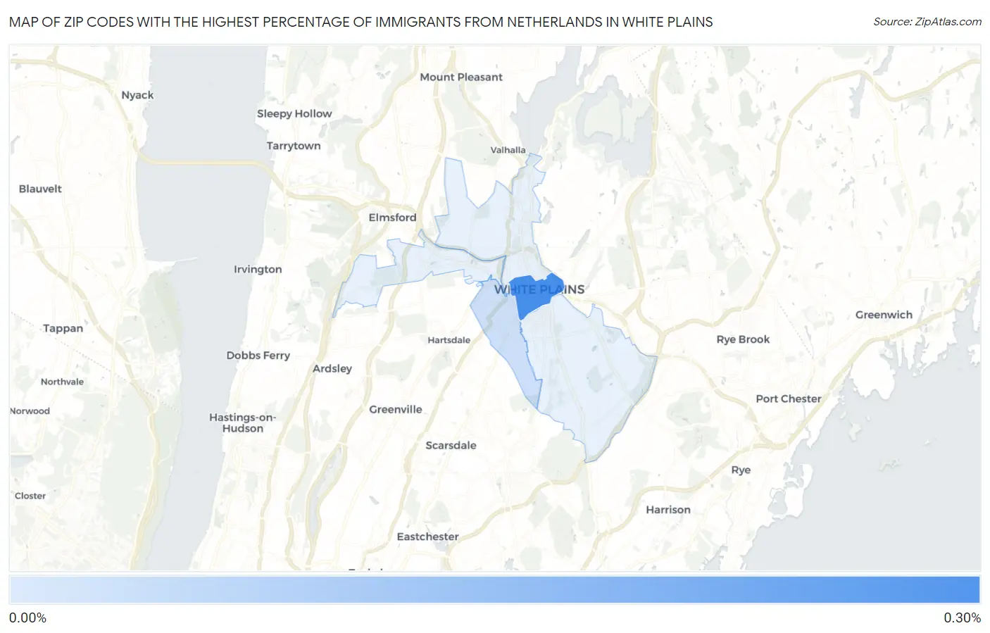 Zip Codes with the Highest Percentage of Immigrants from Netherlands in White Plains Map