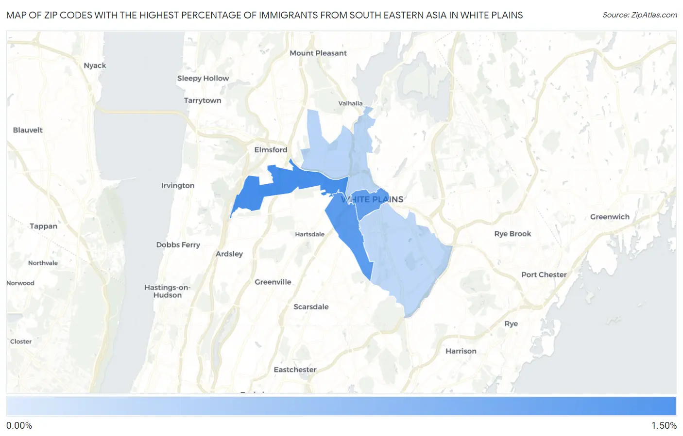 Zip Codes with the Highest Percentage of Immigrants from South Eastern Asia in White Plains Map