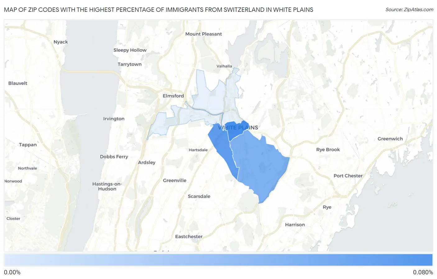 Zip Codes with the Highest Percentage of Immigrants from Switzerland in White Plains Map