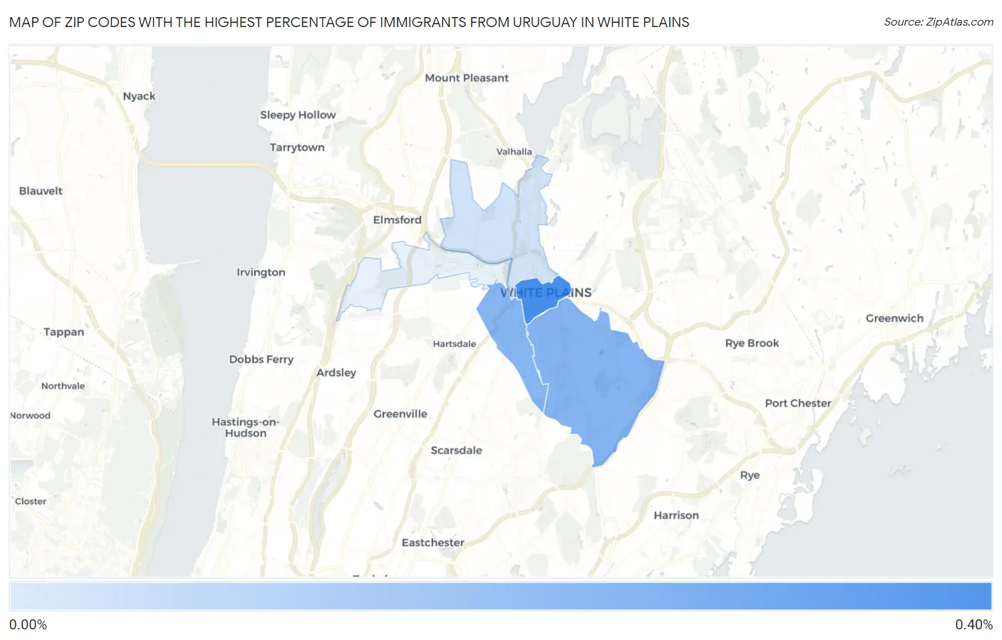 Zip Codes with the Highest Percentage of Immigrants from Uruguay in White Plains Map