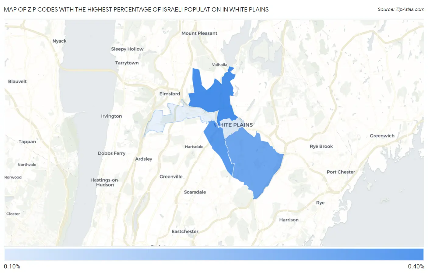 Zip Codes with the Highest Percentage of Israeli Population in White Plains Map
