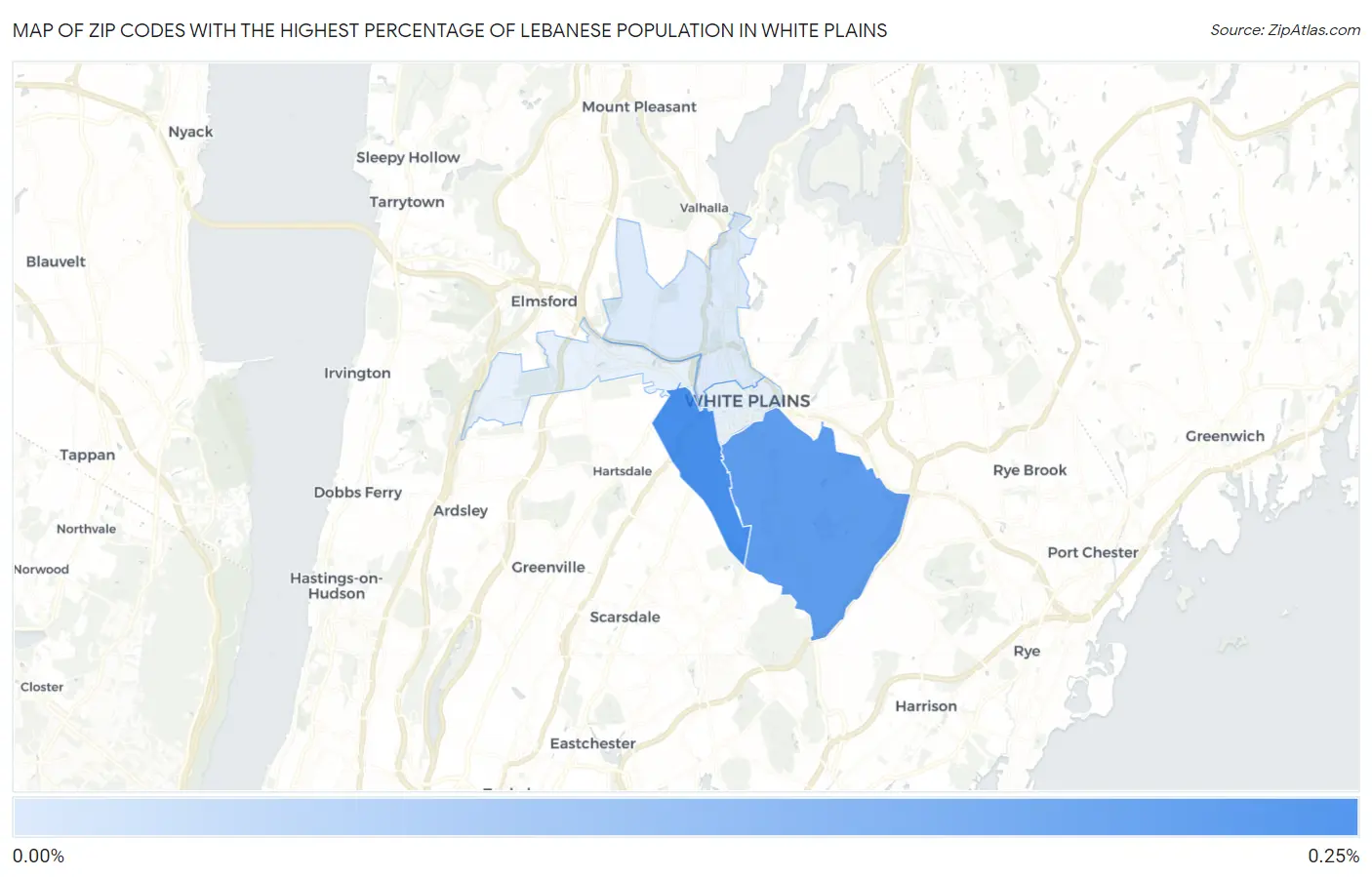 Zip Codes with the Highest Percentage of Lebanese Population in White Plains Map