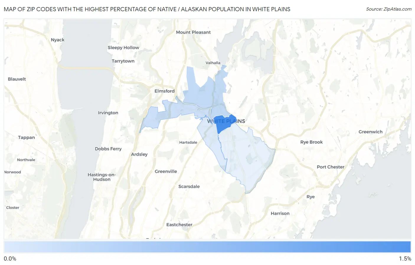 Zip Codes with the Highest Percentage of Native / Alaskan Population in White Plains Map