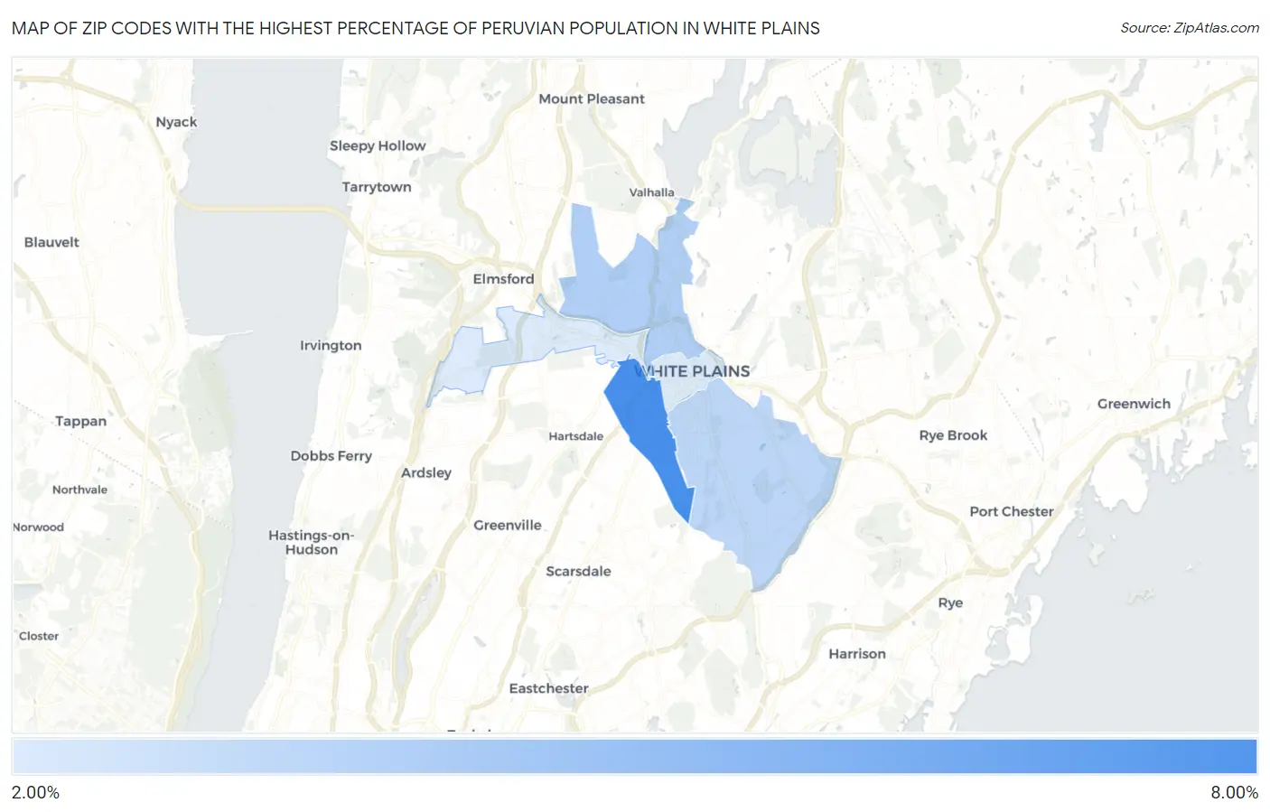 Zip Codes with the Highest Percentage of Peruvian Population in White Plains Map