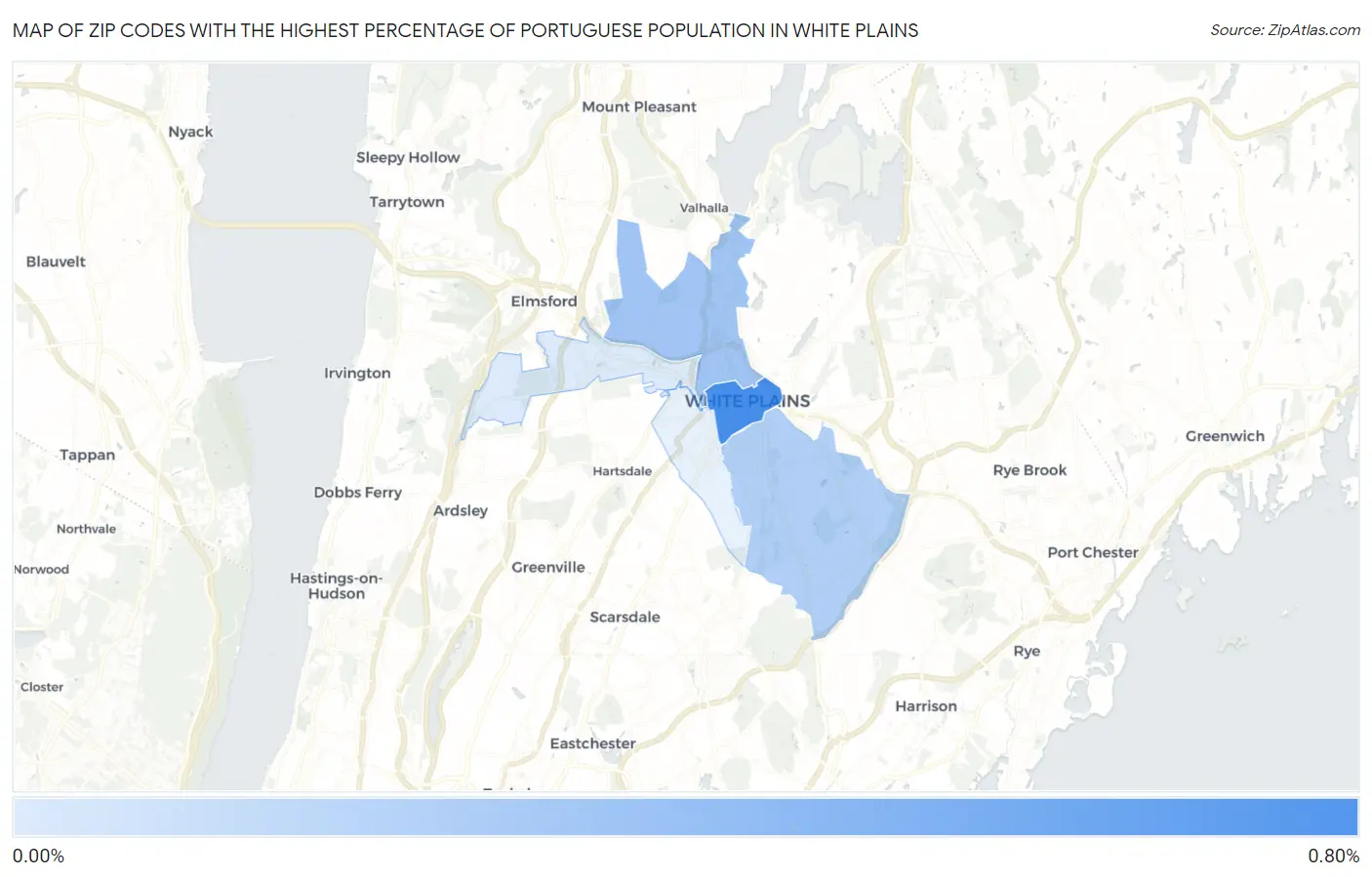 Zip Codes with the Highest Percentage of Portuguese Population in White Plains Map