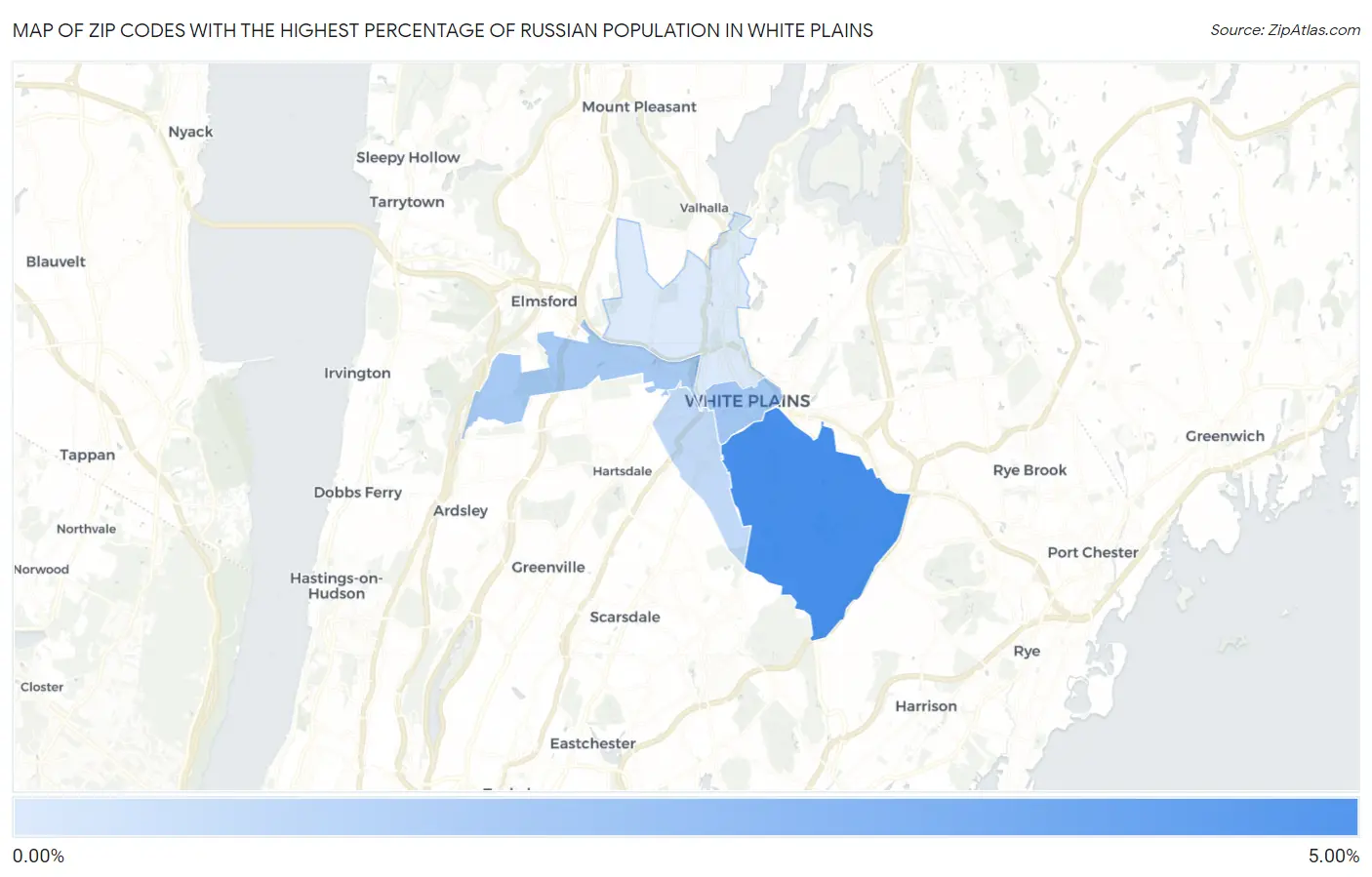Zip Codes with the Highest Percentage of Russian Population in White Plains Map