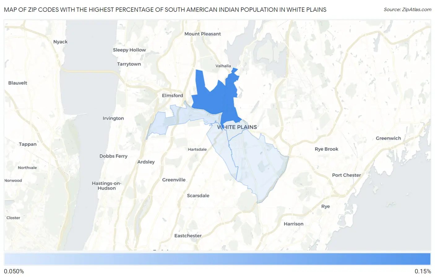 Zip Codes with the Highest Percentage of South American Indian Population in White Plains Map