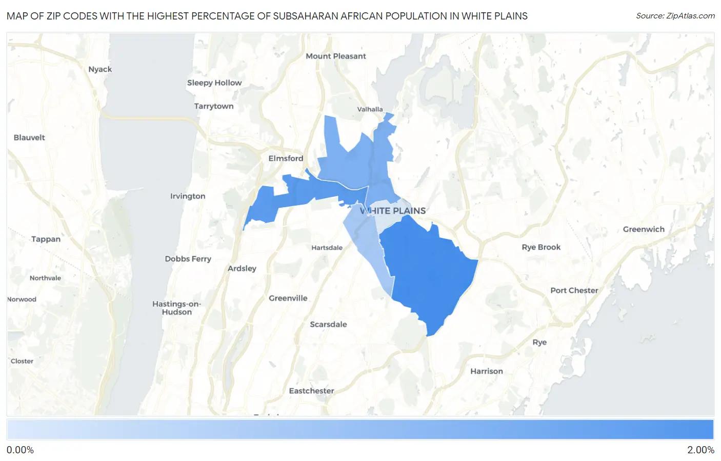 Zip Codes with the Highest Percentage of Subsaharan African Population in White Plains Map