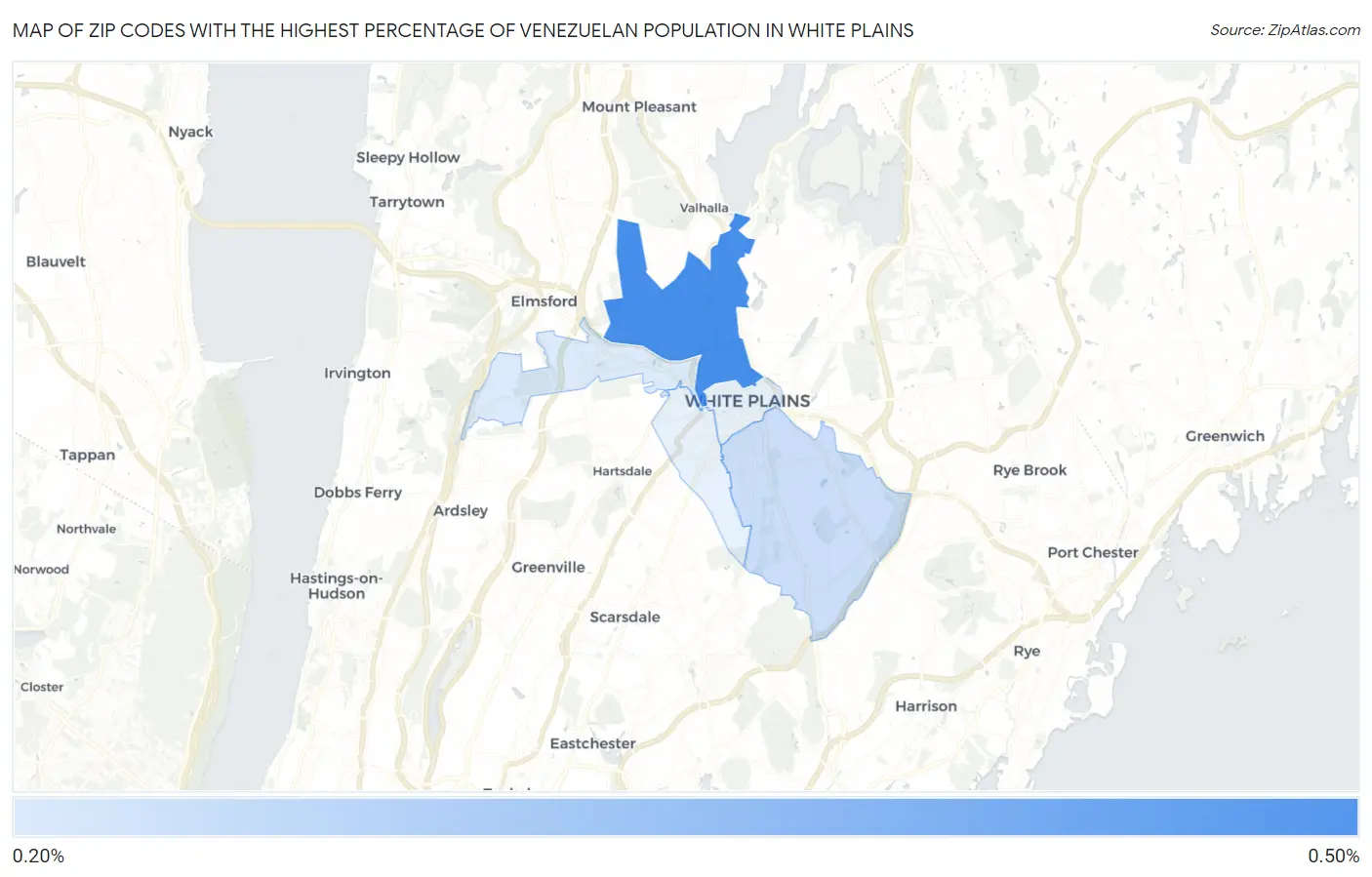 Zip Codes with the Highest Percentage of Venezuelan Population in White Plains Map
