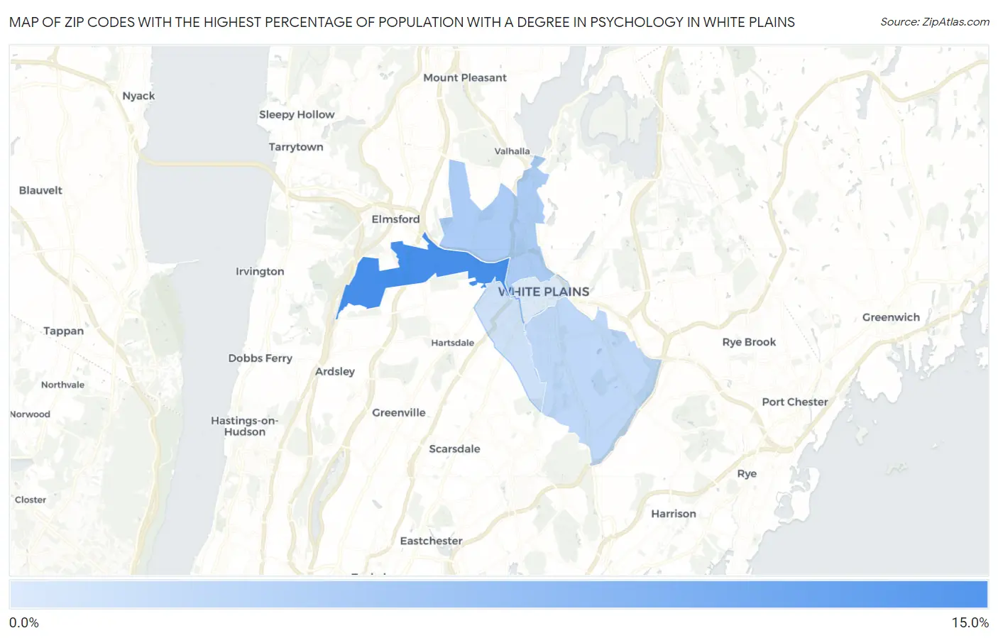 Zip Codes with the Highest Percentage of Population with a Degree in Psychology in White Plains Map