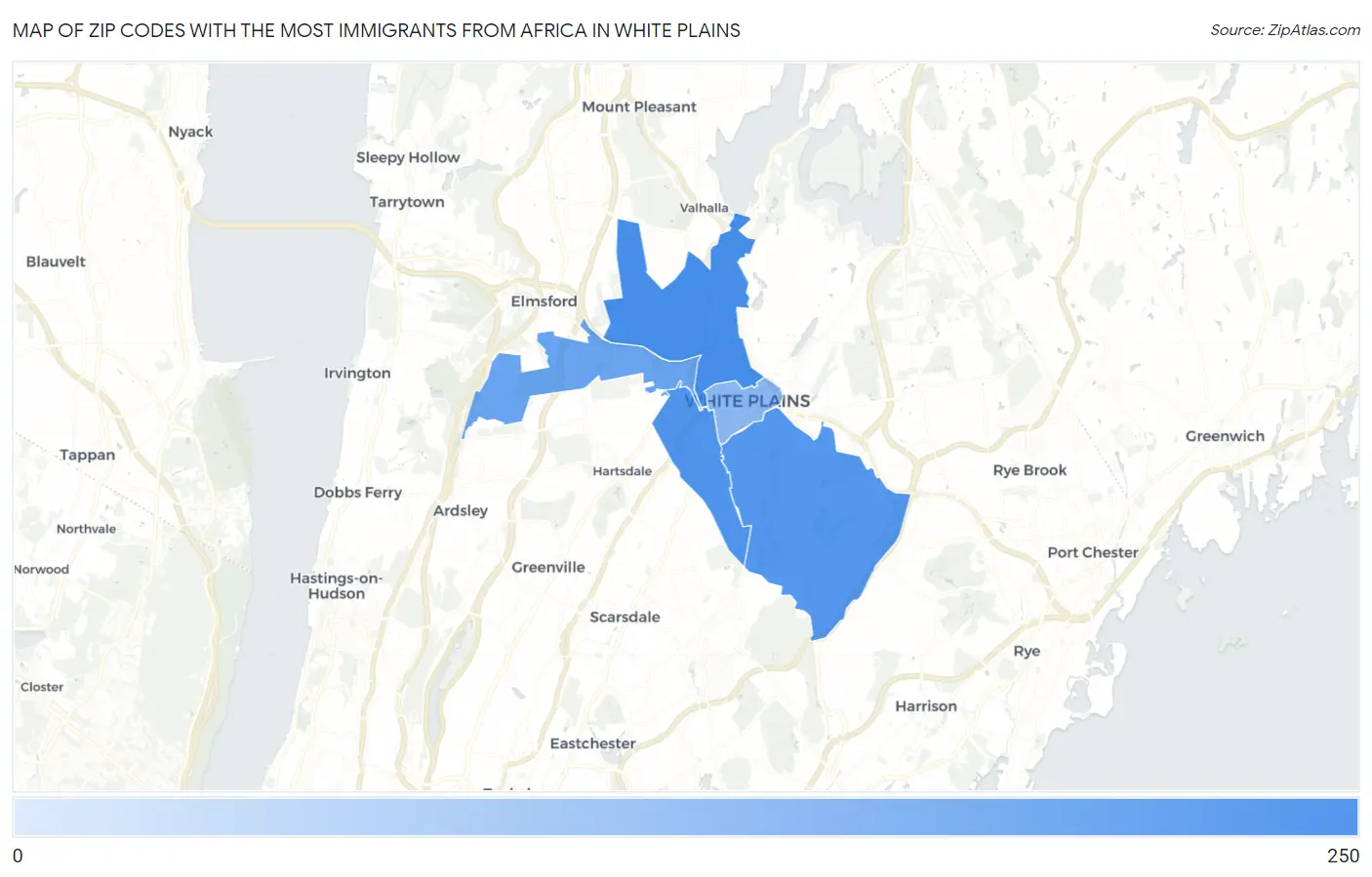 Zip Codes with the Most Immigrants from Africa in White Plains Map