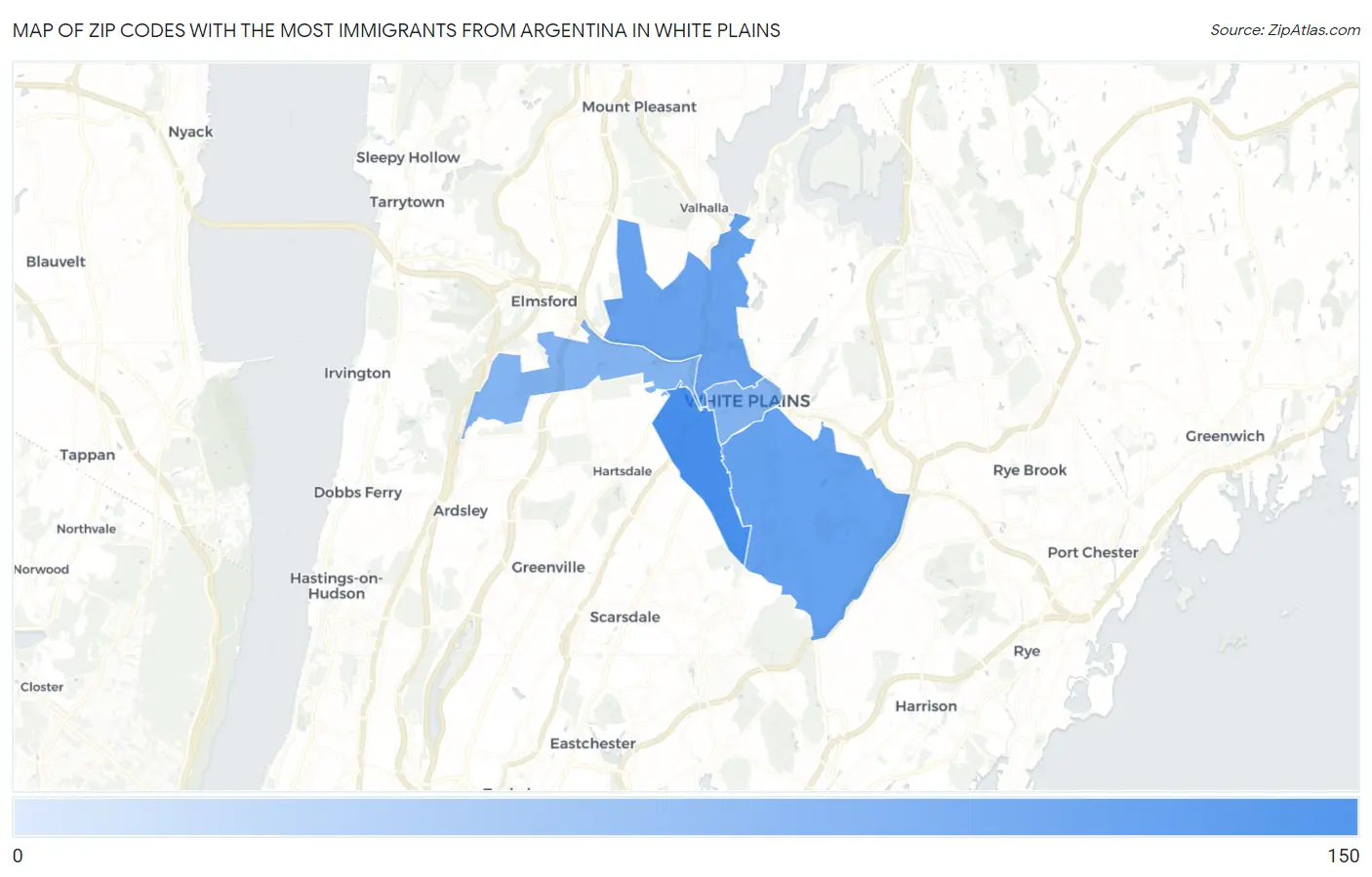 Zip Codes with the Most Immigrants from Argentina in White Plains Map