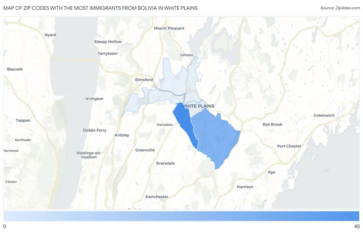Zip Codes with the Most Immigrants from Bolivia in White Plains Map