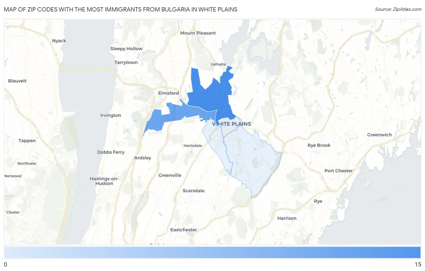 Zip Codes with the Most Immigrants from Bulgaria in White Plains Map