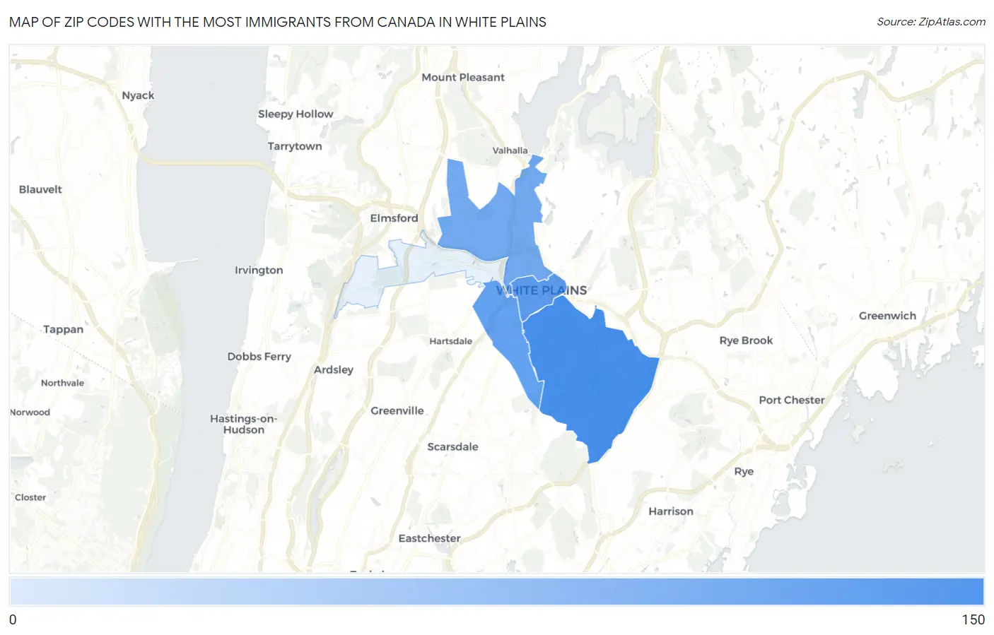 Zip Codes with the Most Immigrants from Canada in White Plains Map