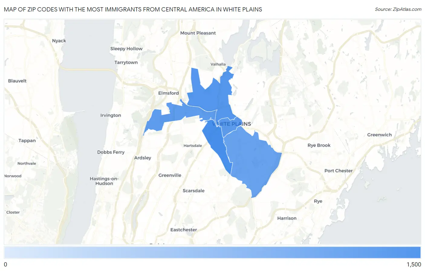 Zip Codes with the Most Immigrants from Central America in White Plains Map