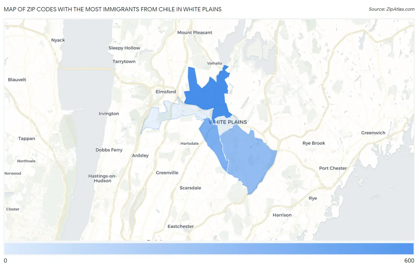 Zip Codes with the Most Immigrants from Chile in White Plains Map