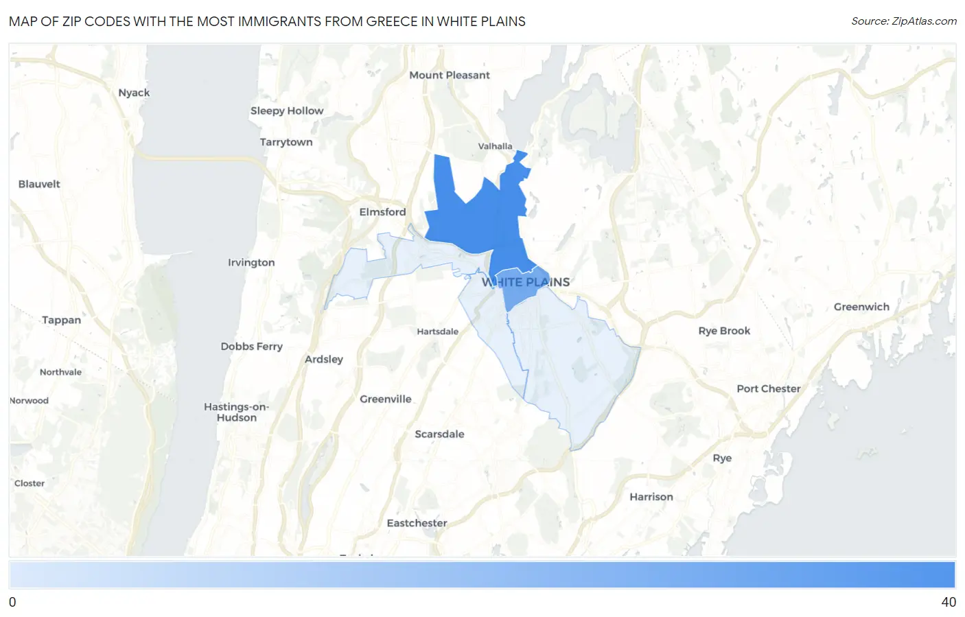 Zip Codes with the Most Immigrants from Greece in White Plains Map