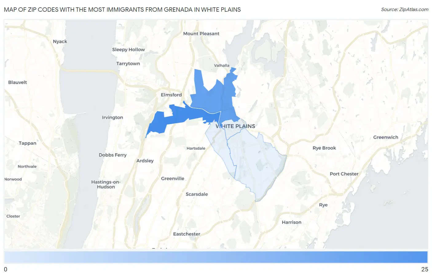 Zip Codes with the Most Immigrants from Grenada in White Plains Map