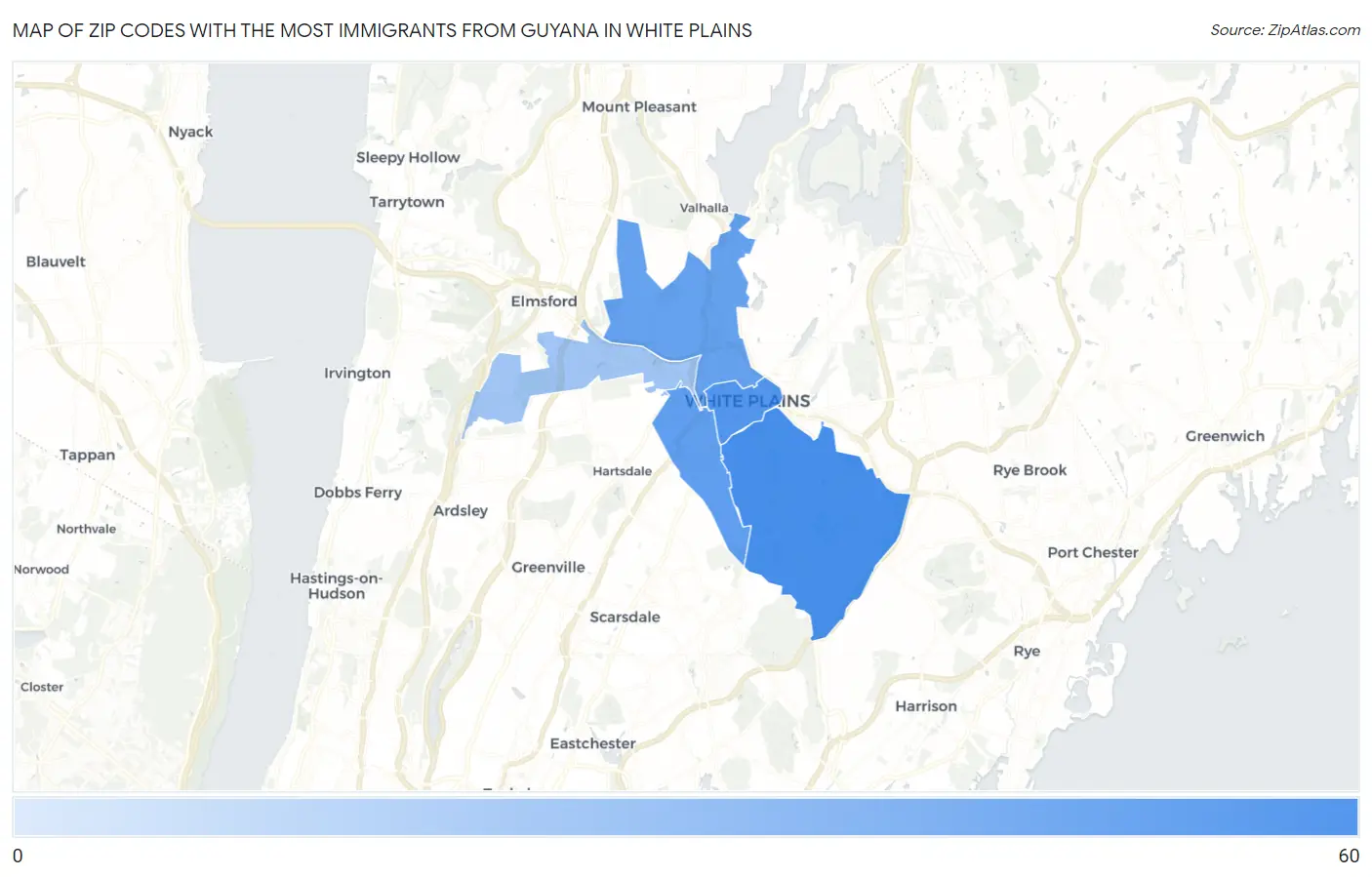 Zip Codes with the Most Immigrants from Guyana in White Plains Map