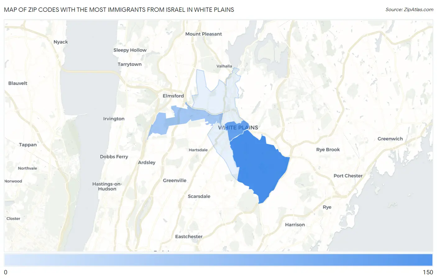 Zip Codes with the Most Immigrants from Israel in White Plains Map