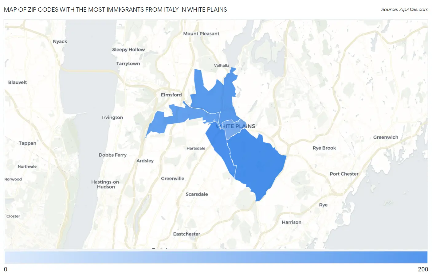 Zip Codes with the Most Immigrants from Italy in White Plains Map