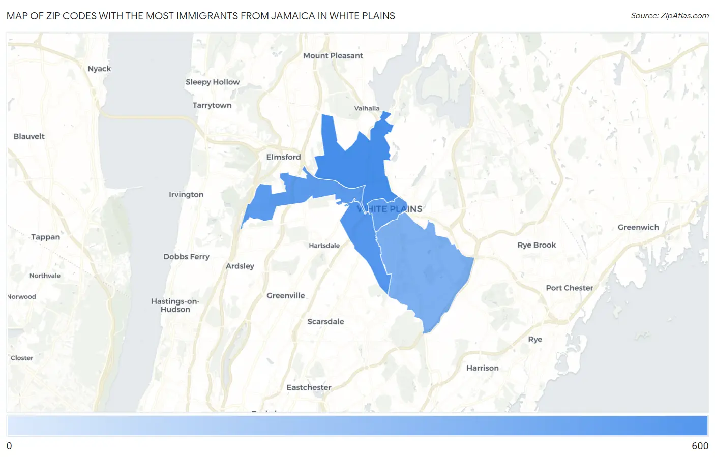 Zip Codes with the Most Immigrants from Jamaica in White Plains Map