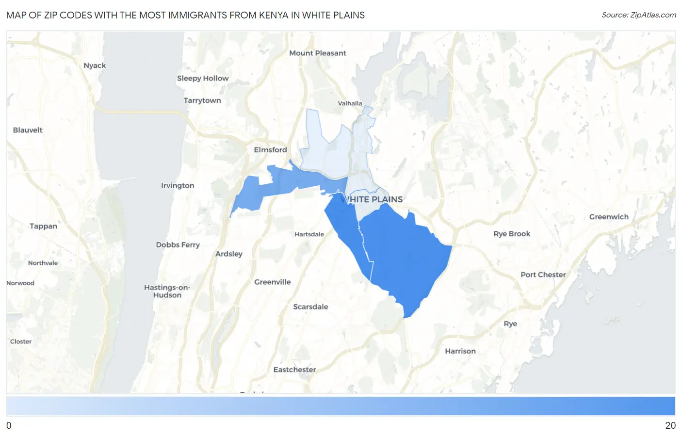 Zip Codes with the Most Immigrants from Kenya in White Plains Map
